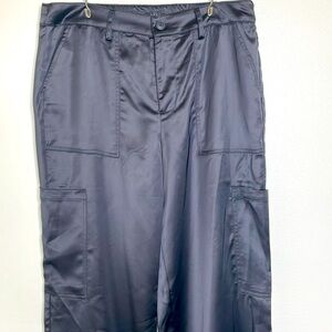 Sanctuary Gina Wide Leg Black Satin Finish Cargo Pants Size Large NWT